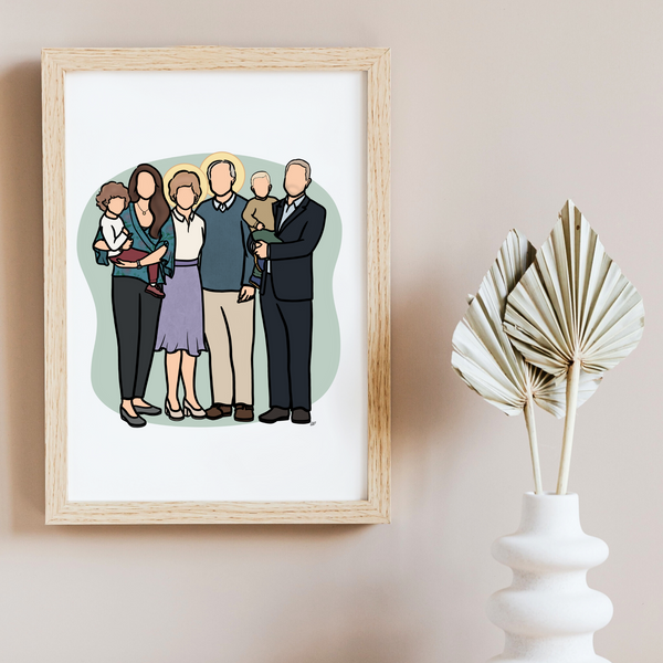 Memorial Family Portrait - Custom Line Drawing