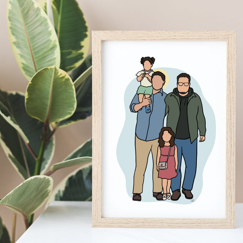 Memorial Family Portrait - Custom Line Drawing
