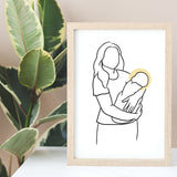 Mom & Angel Baby Portrait - Personalized Line Drawing